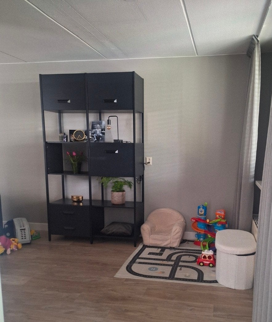Zwarte kast met vakken, lades en opbergkleppen, Ophalen of Verzenden