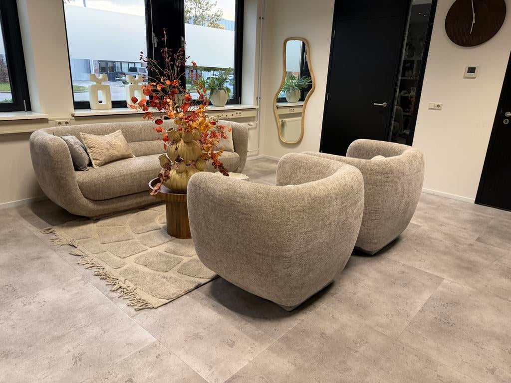 Bank en 2 stoelen Light & Living Kialy - Zo goed als nieuw, Ophalen, Japandi, Driepersoons, 75 tot 100 cm