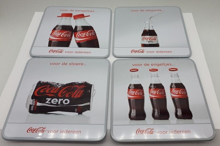 Coca-Cola Onderzetters 4 st. in doosje Open Happiness, Ophalen of Verzenden, Nieuw, Reclamebord
