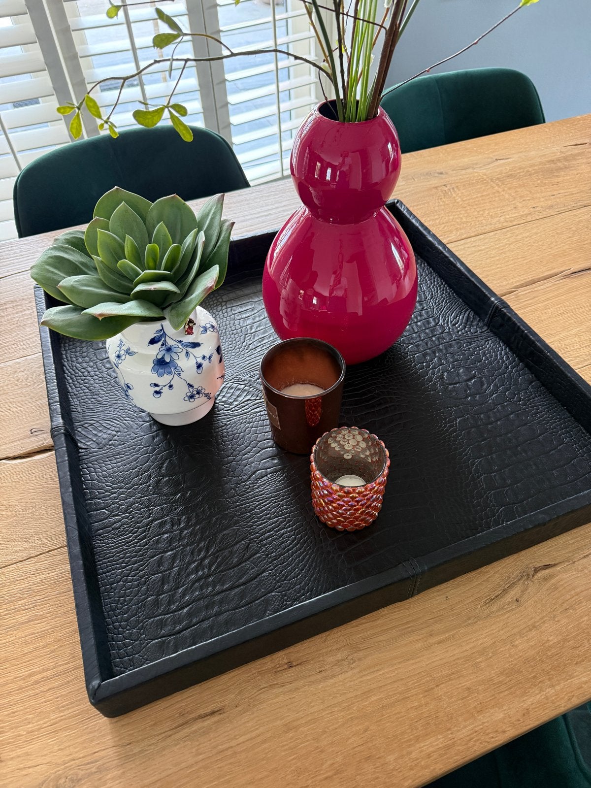Richmond Zwart leren dienblad groot 60-60 cm, Overige materialen, Verzenden, Vierkant, Zo goed als nieuw