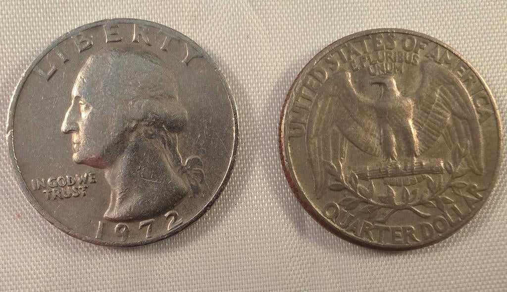 2 Amerikaanse quarter dollars, 1972 en 1965, Postzegels en Munten, Munten | Amerika, Ophalen of Verzenden