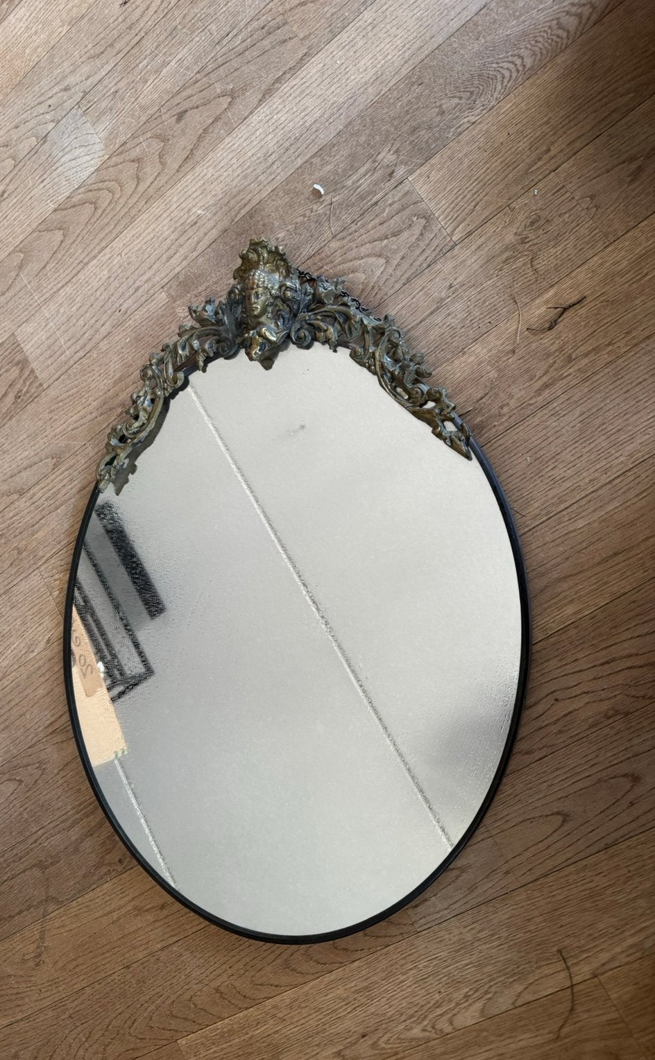Vintage ovale kuifspiegel met cherubijn/engeltje (jaren '60), Ophalen of Verzenden, Ovaal, Minder dan 50 cm