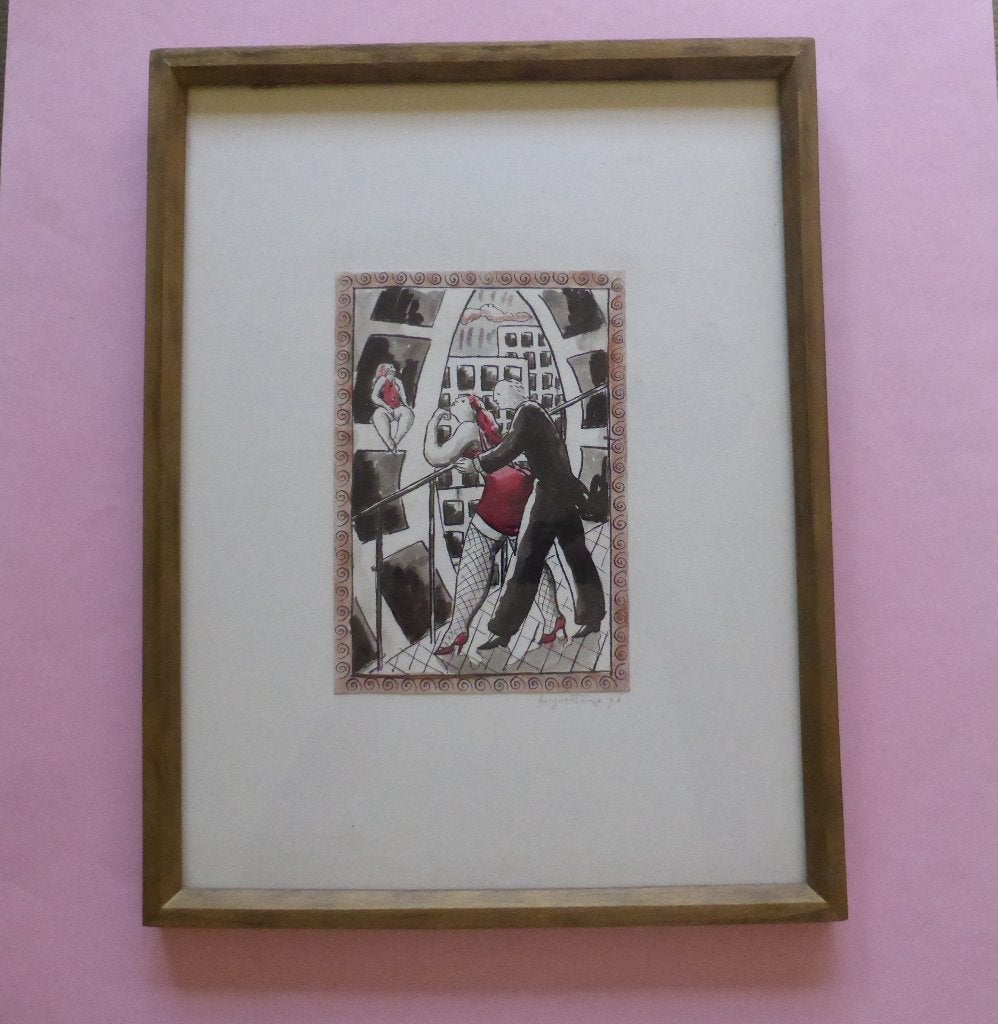 Pentekening met pigment  Jacques Tange, Antiek en Kunst, Figuren, Papier/karton, Ophalen of Verzenden, Gemengde techniek
