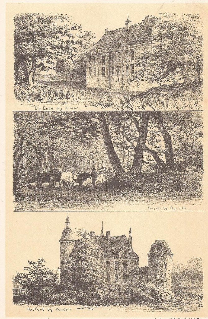 De Eeze bij Almen Bosch te Ruurlo Hackfort bij Vorden Litho, Antiek en Kunst, 10 cm, 1800 - 1899, Ophalen of Verzenden, Blanco verso