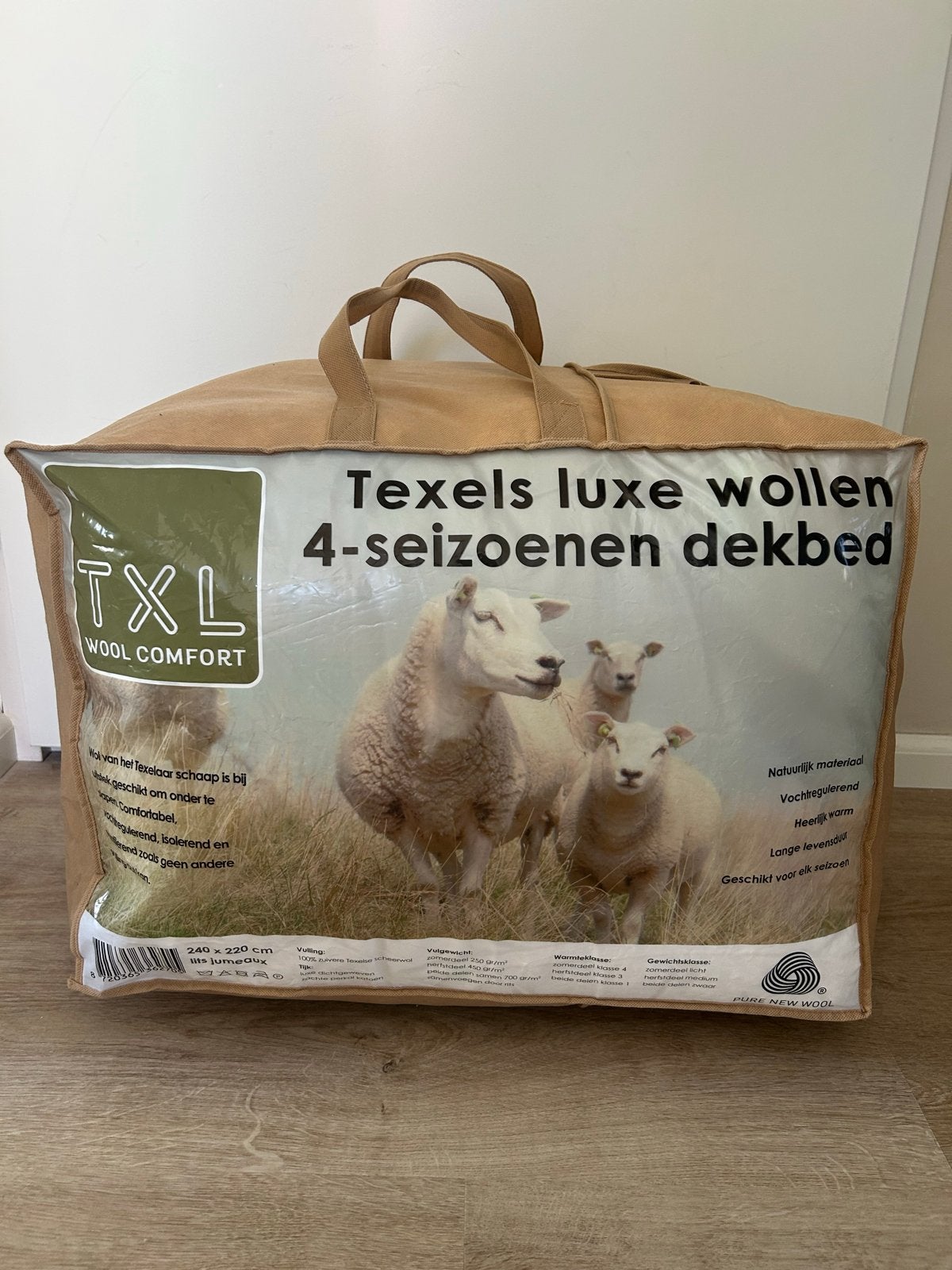 Texels luxe wollen 4-seizoenen dekbed 240x220 cm, Ophalen, Beige, Tweepersoons, Deken of Dekbed