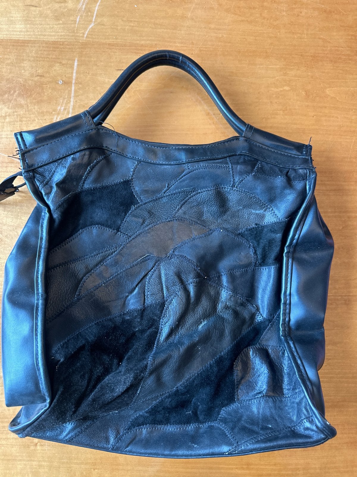 Zwarte handtas met patchwork design, Ophalen of Verzenden, Gebruikt, Zwart, Handtas