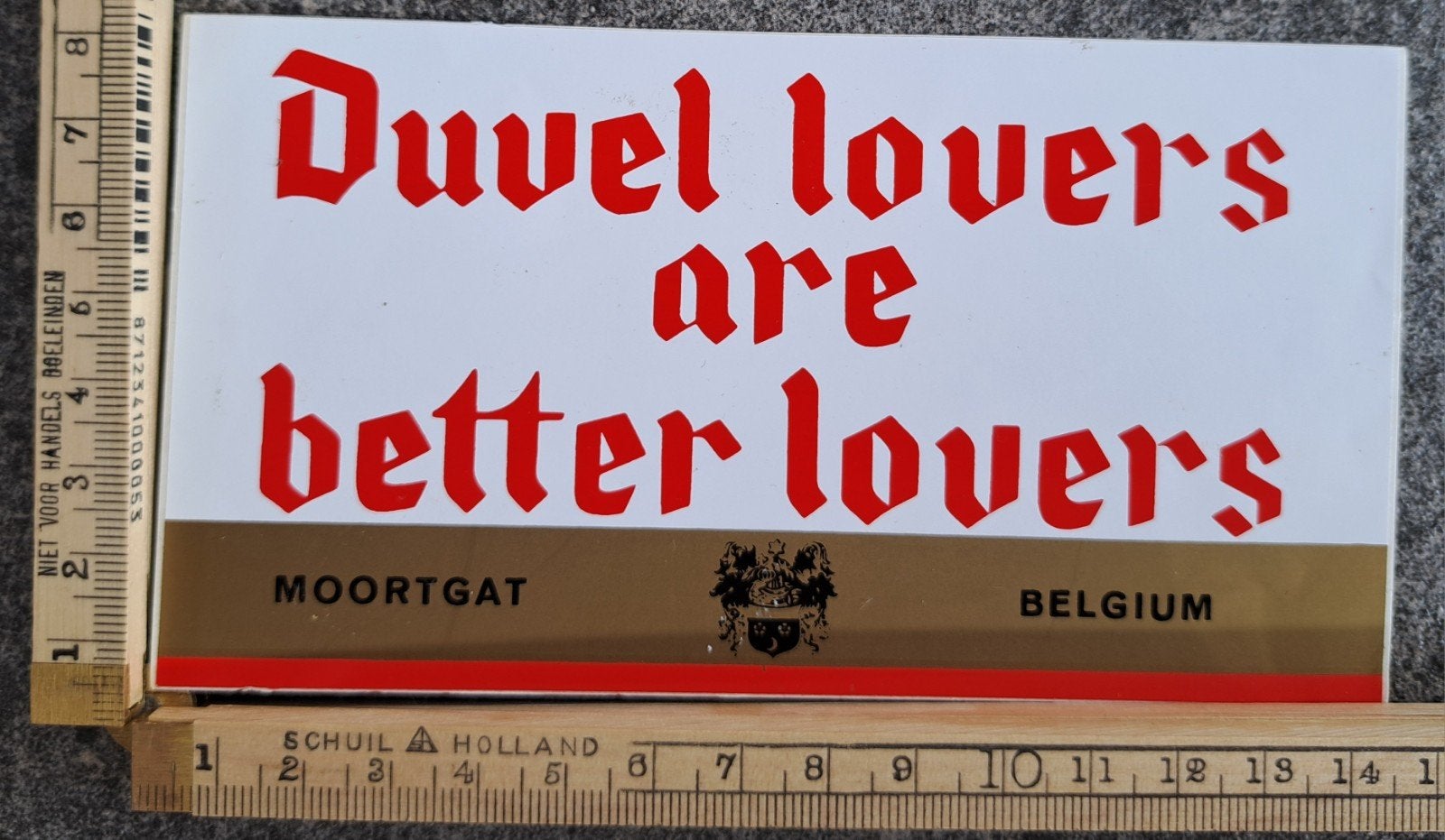 Vintage bier sticker Duvel lovers are better lovers Moortgat, Ophalen of Verzenden, Zo goed als nieuw