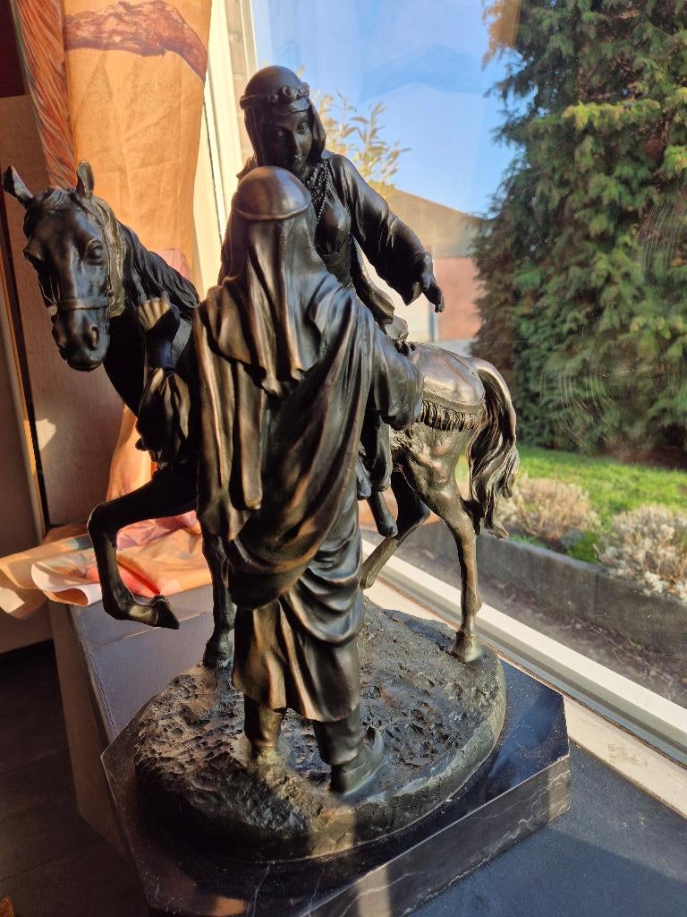 Bedouin echtpaar te paard bronzen beeld, Ophalen, Gemerkt, Brons, 20 - 50 cm