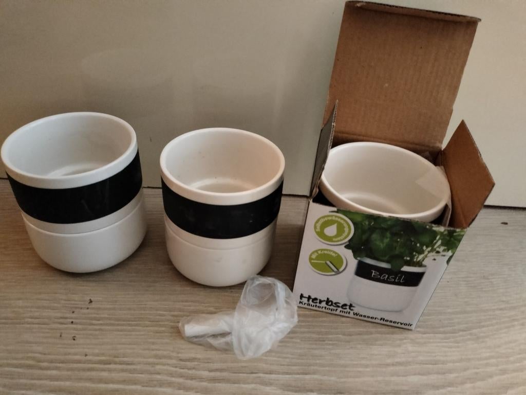 3 kruidenpotjes met waterreservoir, Tuin en Terras, Bloembakken en Plantenbakken, Steen, Minder dan 30 cm, Rond, Ophalen of Verzenden