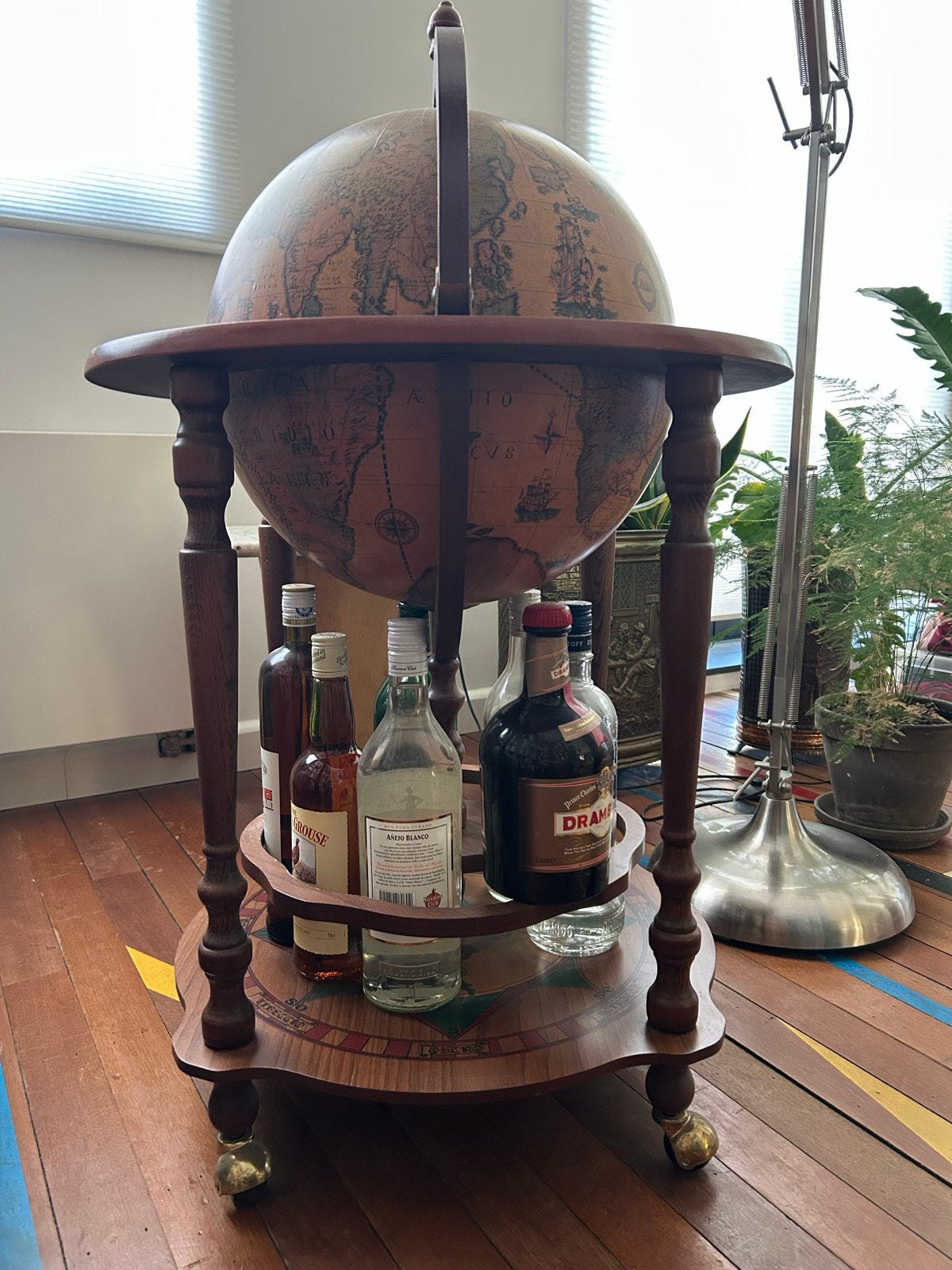 Vintage Wereldbol Bar op wieltjes, Ophalen, Gebruikt, Bruin, Vintage