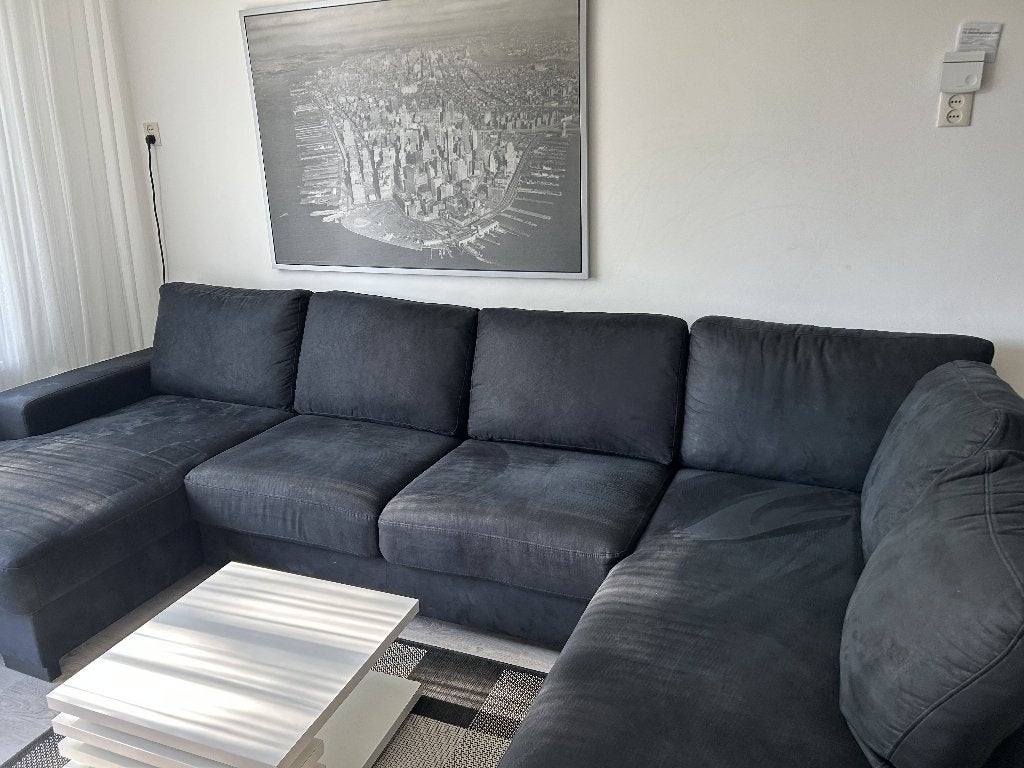 Zwarte Hoekbank, Ophalen, Hoekbank, 300 cm of meer, Zo goed als nieuw
