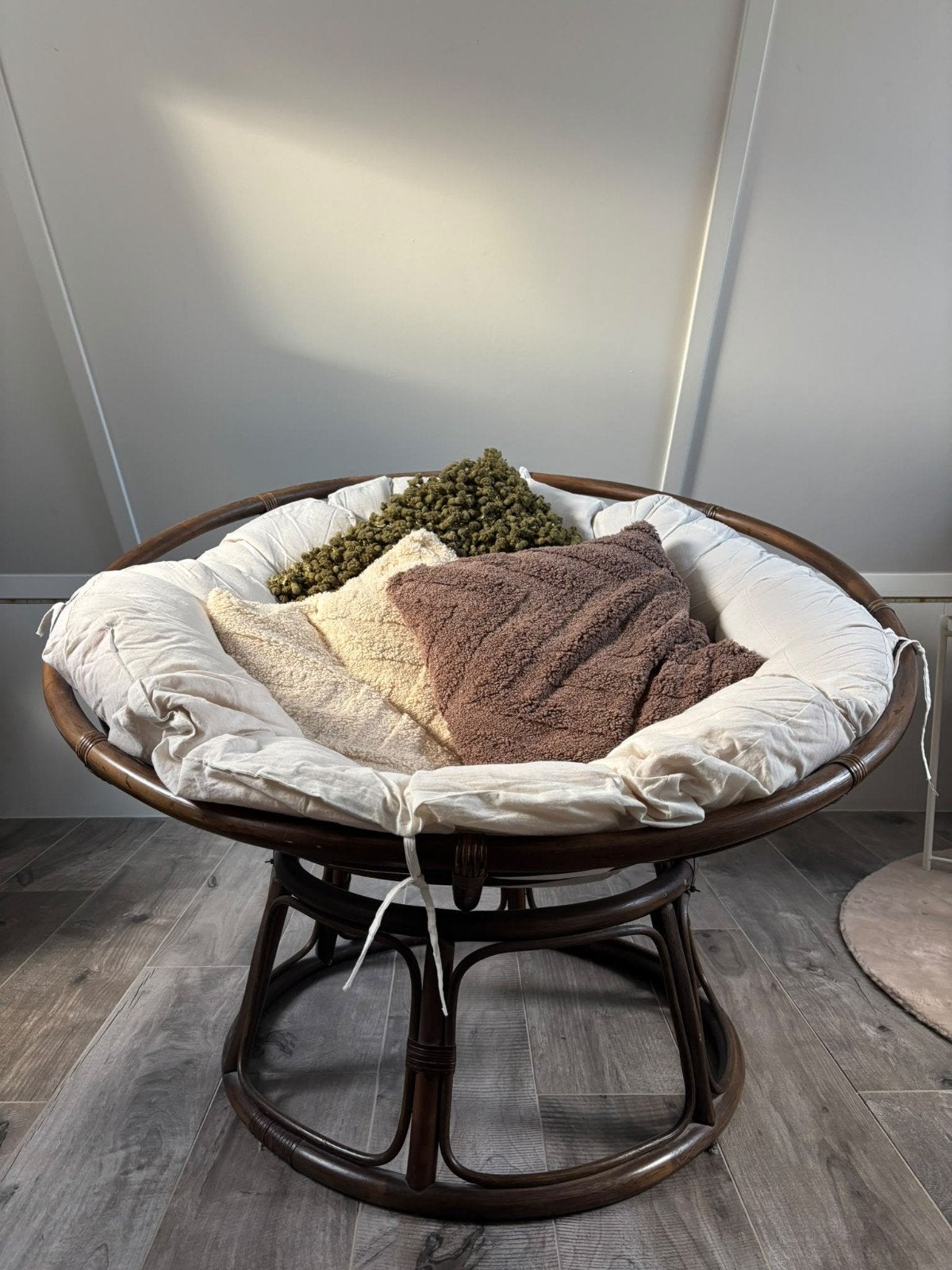 Mooie Papasan loungestoel incl kussen, Ophalen, Gebruikt, Bruin, Riet of Rotan