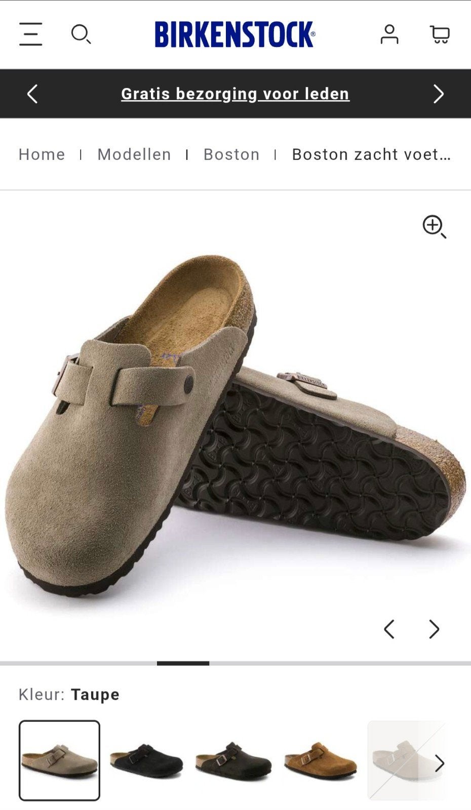 Birkenstock Boston Taupe 40 (smal), Beige, Zo goed als nieuw, Birkenstock, Sandalen of Muiltjes