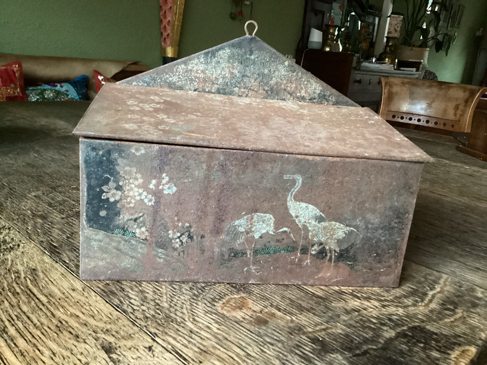 Antieke Glim theedoos met kraanvogels en bloesem € 12, Antiek en Kunst, Ophalen of Verzenden