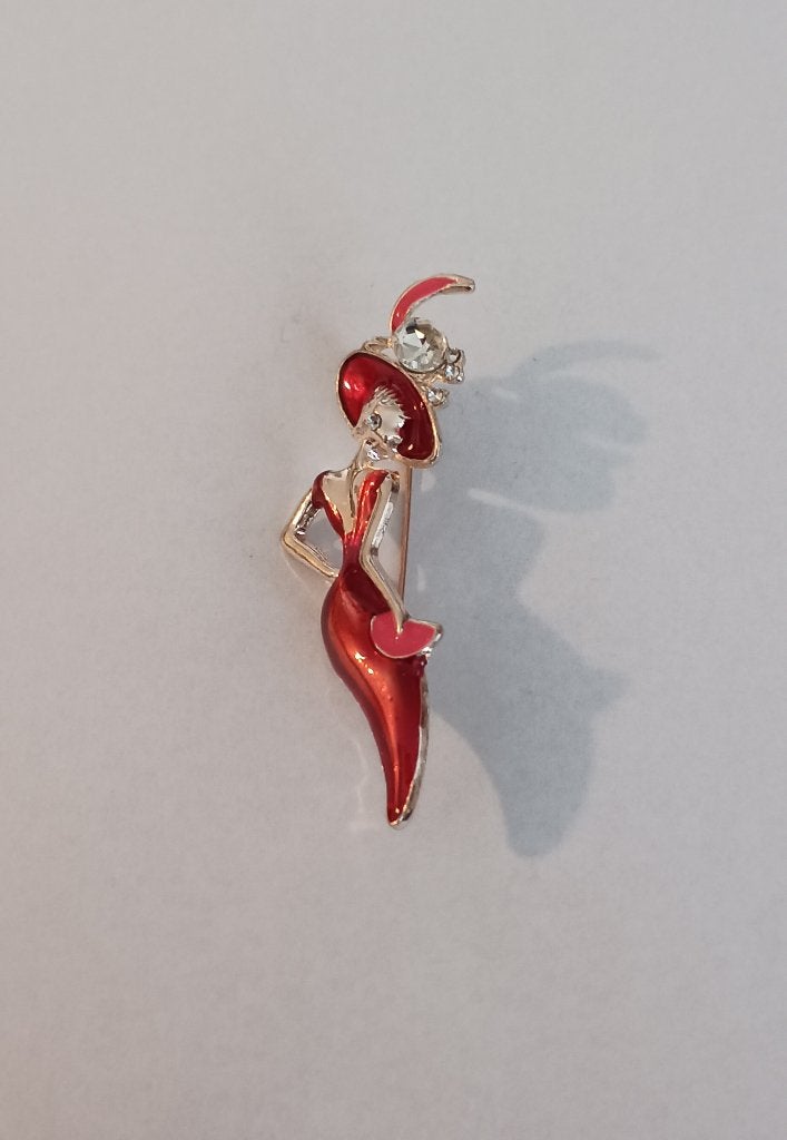 Dame met hoedje broche, Sieraden, Tassen en Uiterlijk, Broches, Overige materialen, 4 tot 7 cm, Overige kleuren, Nieuw