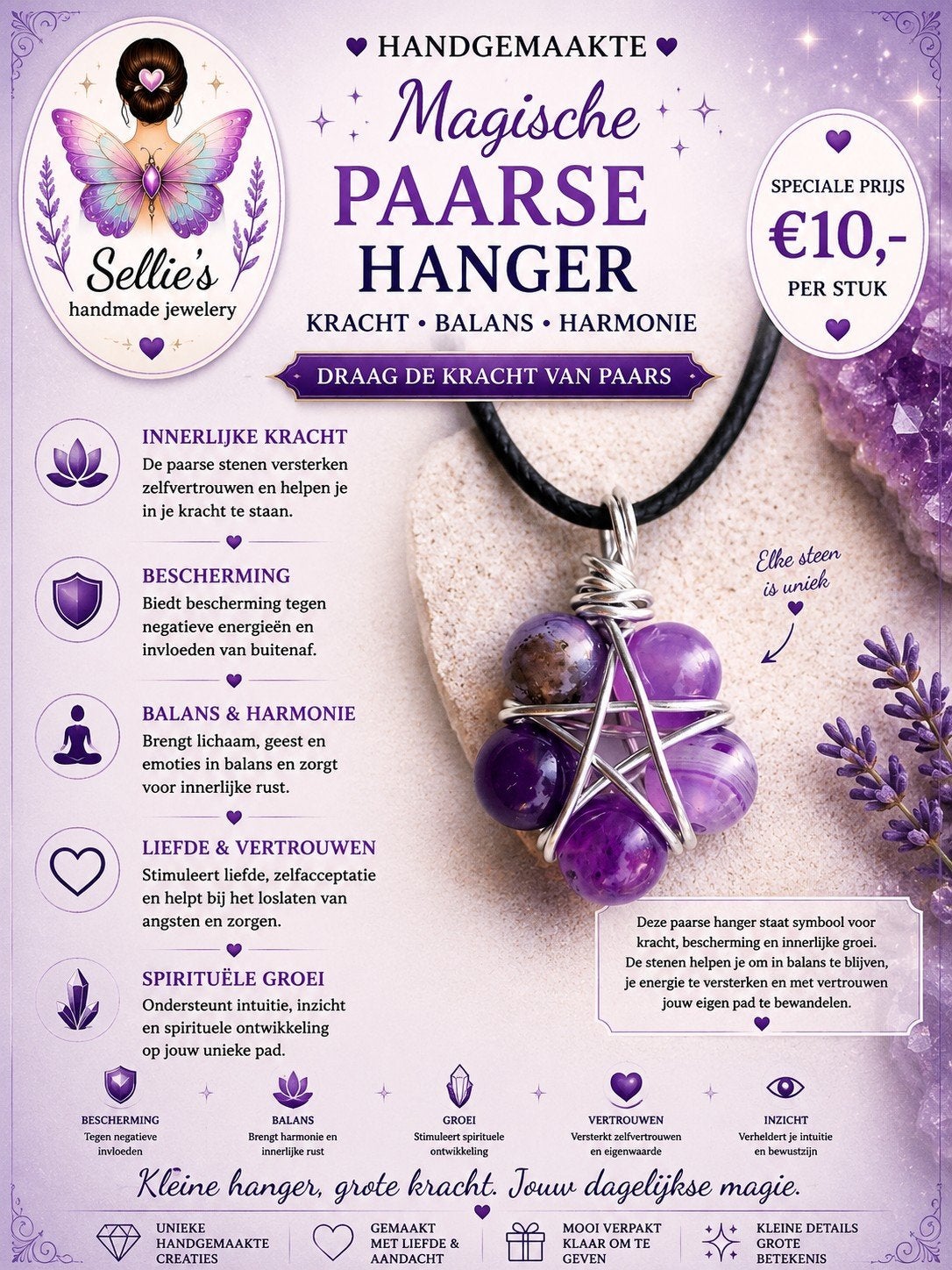 🦋✨️ Sellie's handmade jewelery ✨️🦋, Sieraden, Tassen en Uiterlijk, Kettingen, Paars, Nieuw, Ophalen of Verzenden, Steen of Mineraal