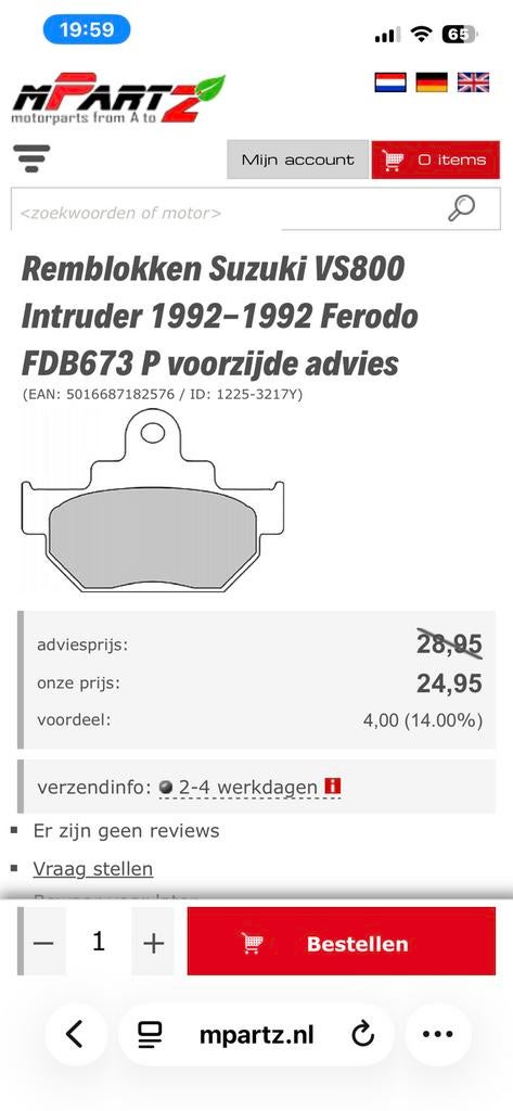 Rem blokjes voor vs800 intruder bj ‘92, Ophalen of Verzenden, Nieuw