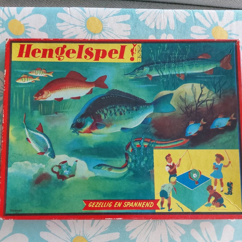 vintage hengelspel uit de jaren 50, Antiek en Kunst, Ophalen of Verzenden