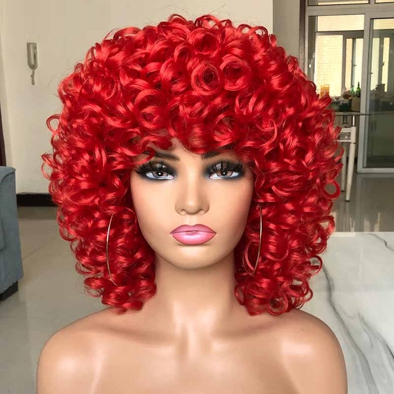 Rode Korte Afro Pruik Haar Dames Vrouwen Krullen Rood, Verzenden, Nieuw, Pruik of Haarverlenging