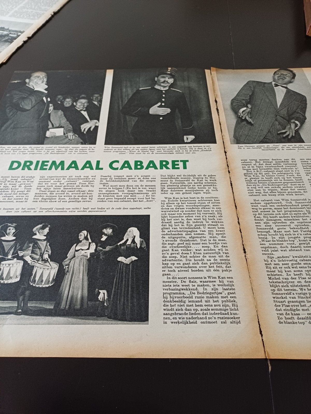 artikel 3 maal cabaret Wim Kan, Wim Sonneveld, Toon Hermans, Verzamelen, Ophalen of Verzenden, Gebruikt, Foto of Kaart