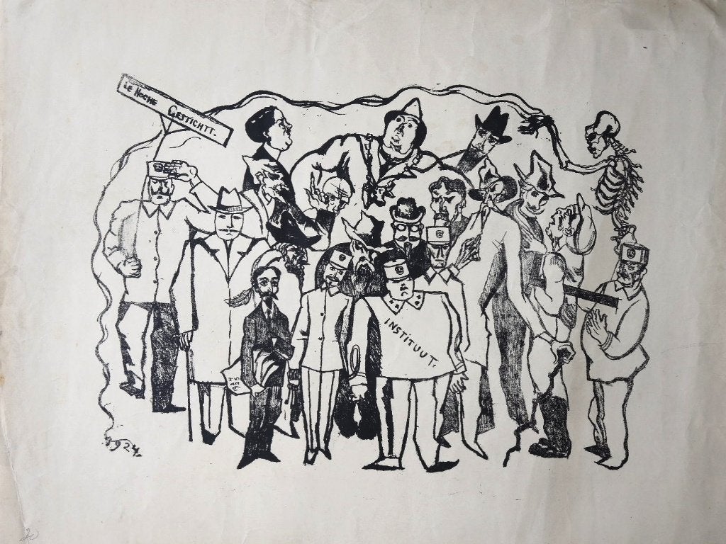 Henri Braakensiek litho "Le Hoche Gestichtt - Instituut"1924, Ophalen, Lithografie, Portret en Figuren, Origineel