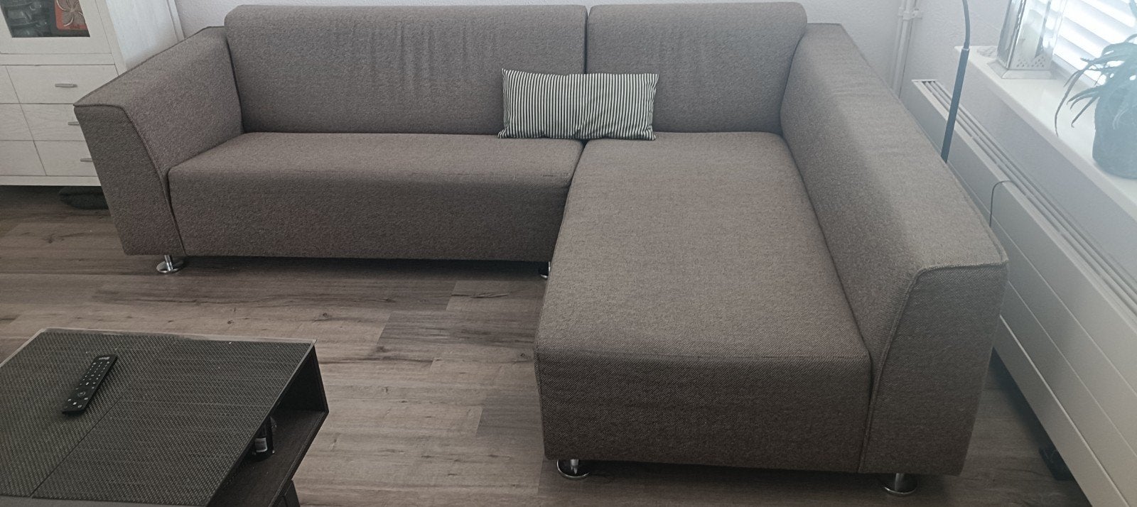 MOOIE BRUINE HOEKBANK  250 cm *Bijenkorf*, Ophalen, Zo goed als nieuw, Stof