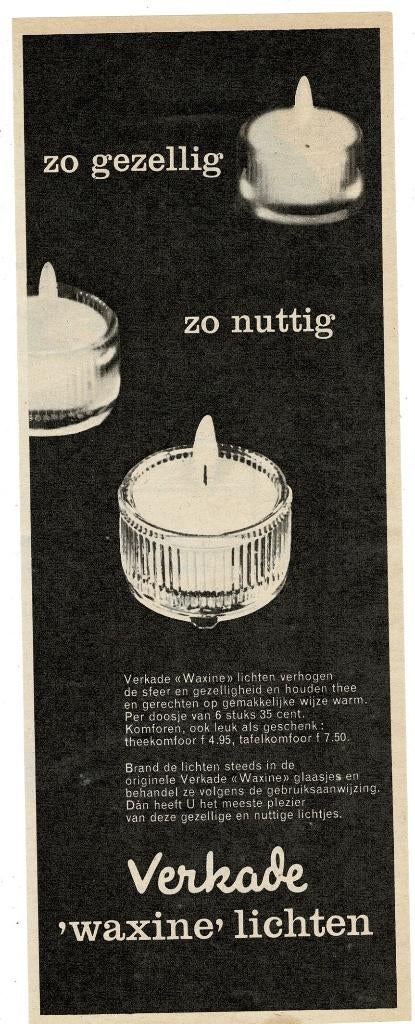 Zo gezellig zo nuttig VERKADE WAXINE LICHTEN 1963, Verzamelen, Merken en Reclamevoorwerpen, Verzenden, Zo goed als nieuw, Overige typen