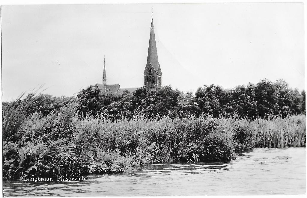 Langeraar, Plasgezicht, Langeraarse plassen, kerk, Verzamelen, Verzenden, 1960 tot 1980, Gelopen, Zuid-Holland