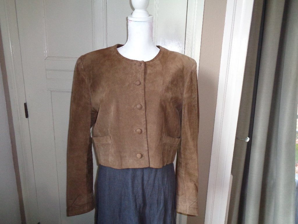 Bijenkorf suede jasje:mt 40, Maat 38/40 (M), Bruin, Bijenkorf, Nieuw