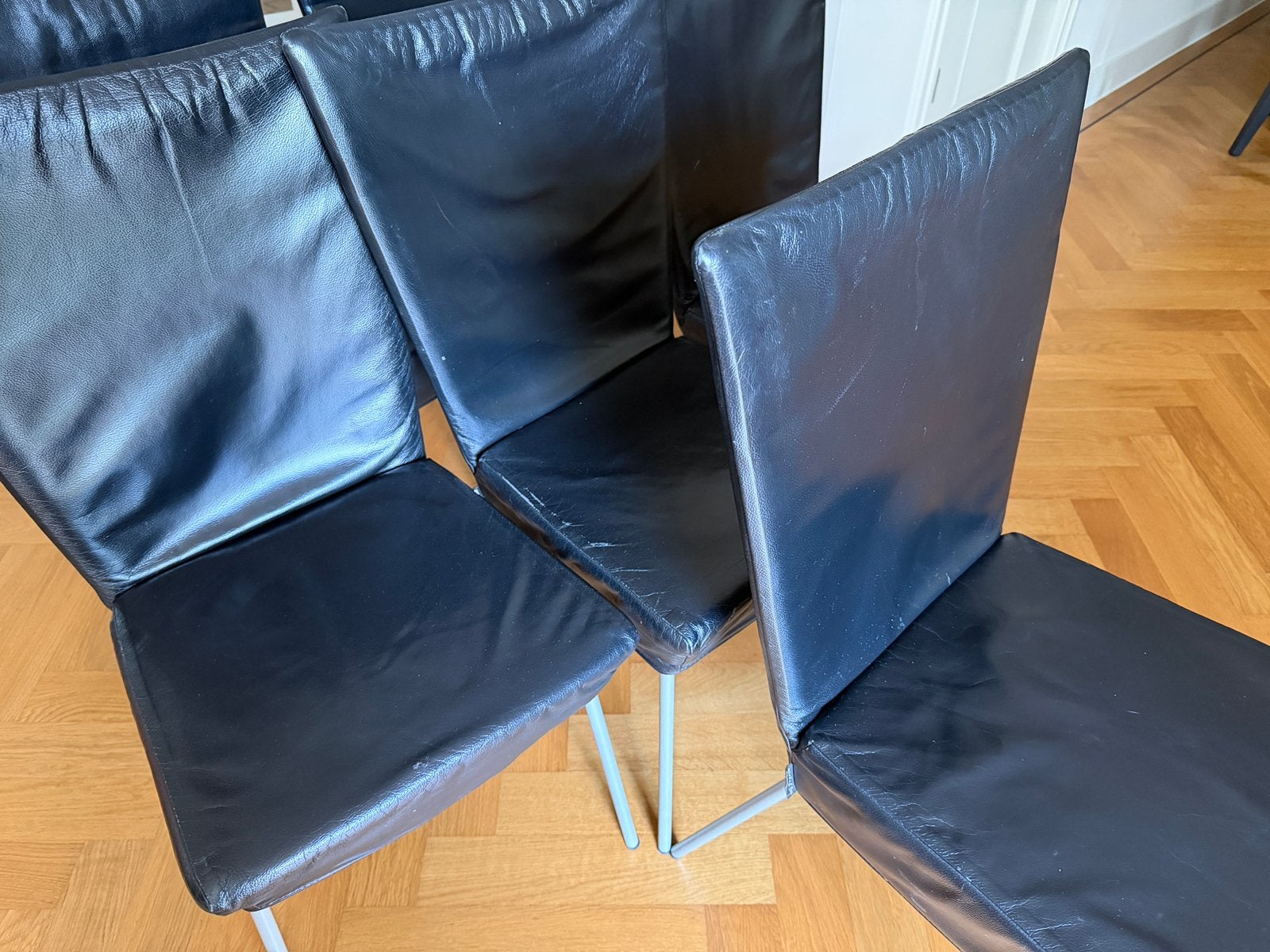 6 eetkamerstoelen, Huis en Inrichting, Stoelen, Ophalen, Zwart, Leer, Zo goed als nieuw