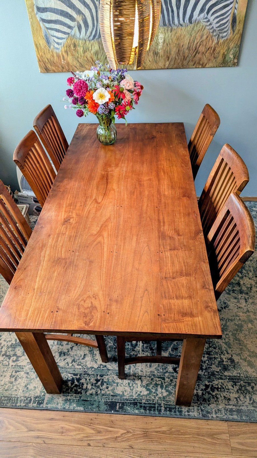 # INDO TEAK   EETTAFEL + 6 STOELEN.kast wand meubel fauteuil, Ophalen, Gebruikt, Teakhout, 50 tot 100 cm
