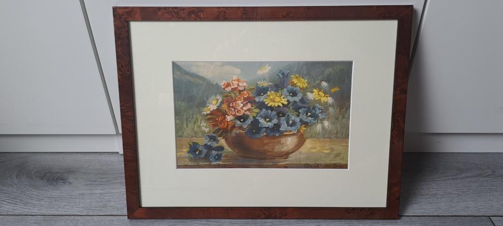 Schilderij bloemen in vaas, gesigneerd, Antiek en Kunst, Kunst | Schilderijen | Klassiek, Ophalen