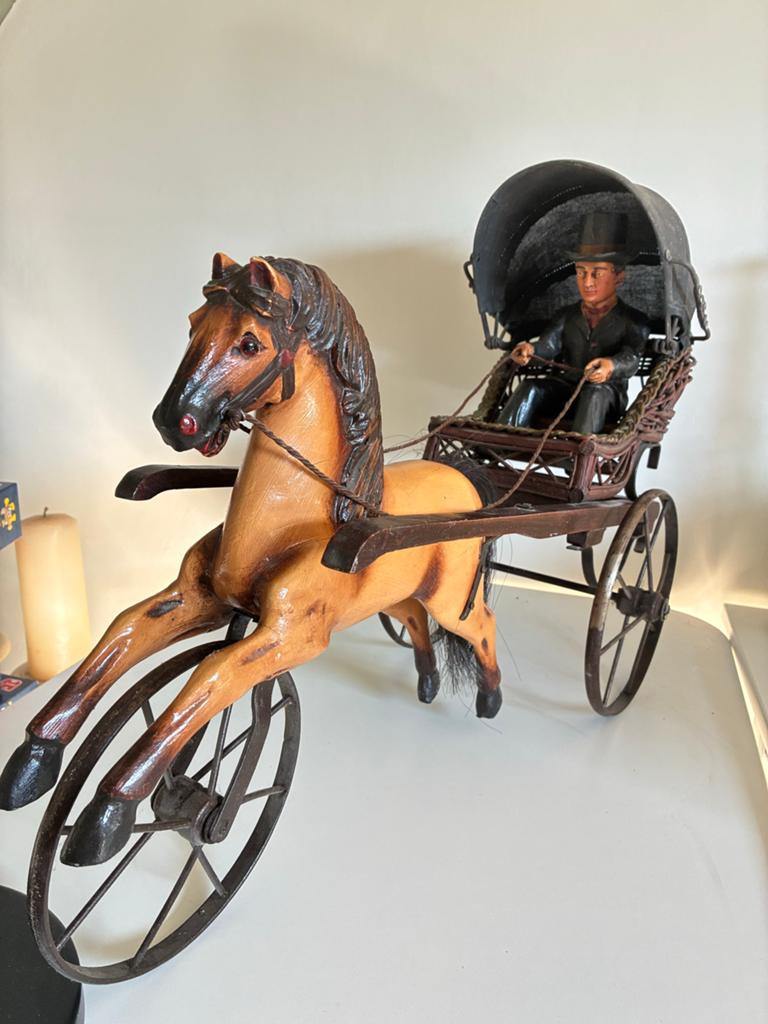 Antieke houten paard en wagen decoratie, Ophalen of Verzenden