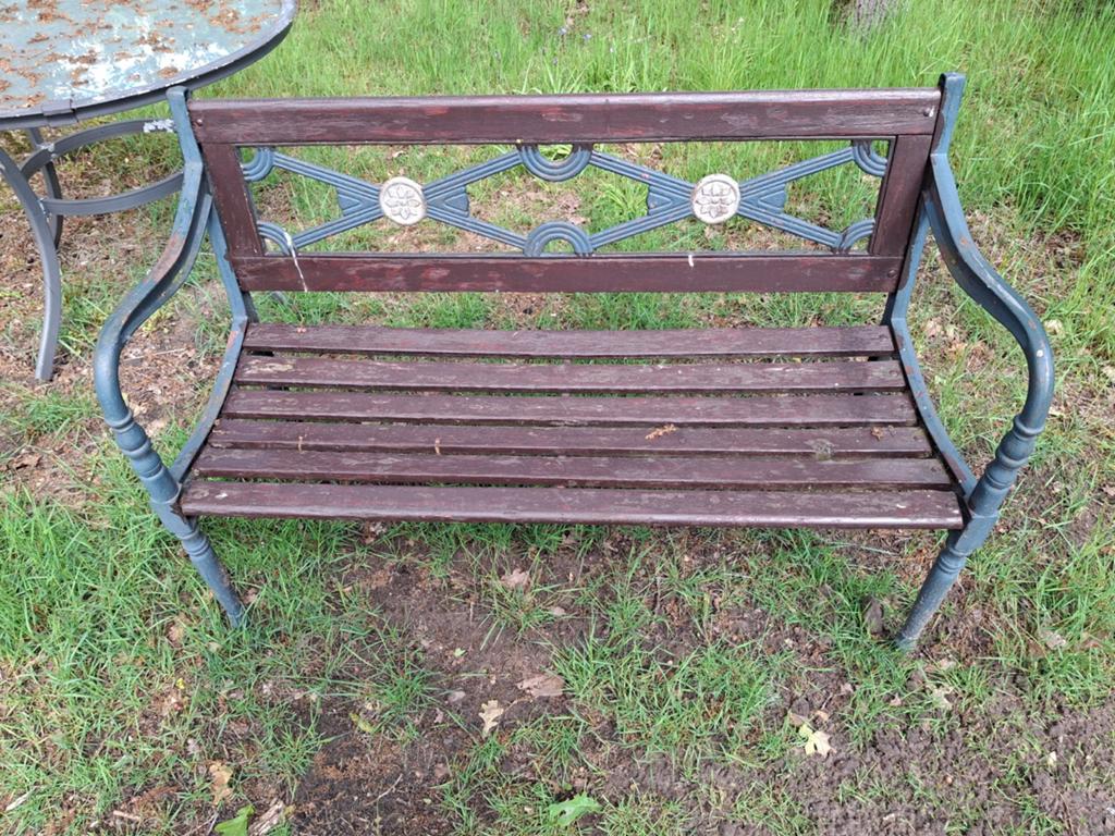 Tuinbank met ijzeren frame, Ophalen of Verzenden, Gebruikt, Hout