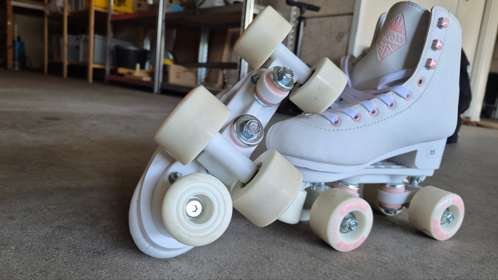 Oxelo kunstrolschaatsen Quad 100 wit, maat 35, Ophalen, Zo goed als nieuw