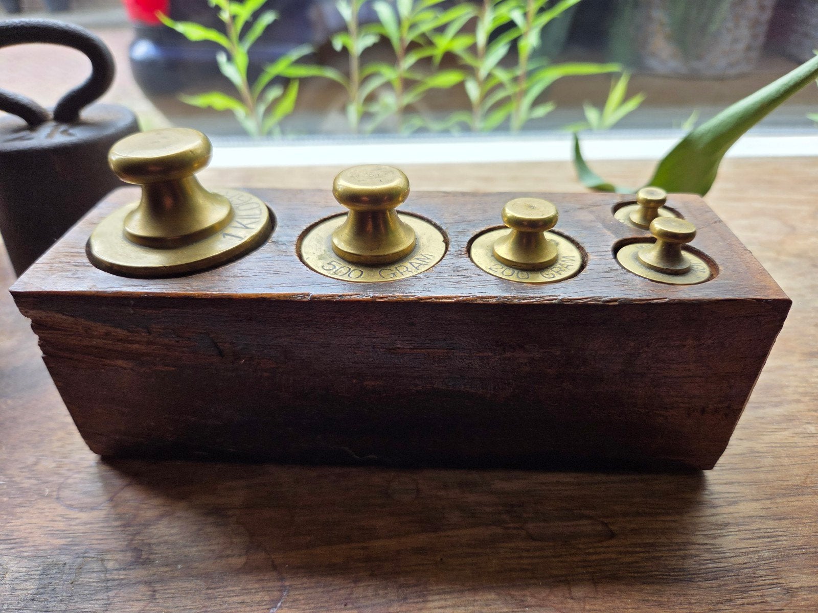 Antieke gewichten set in houten kistje, Antiek en Kunst, Ophalen