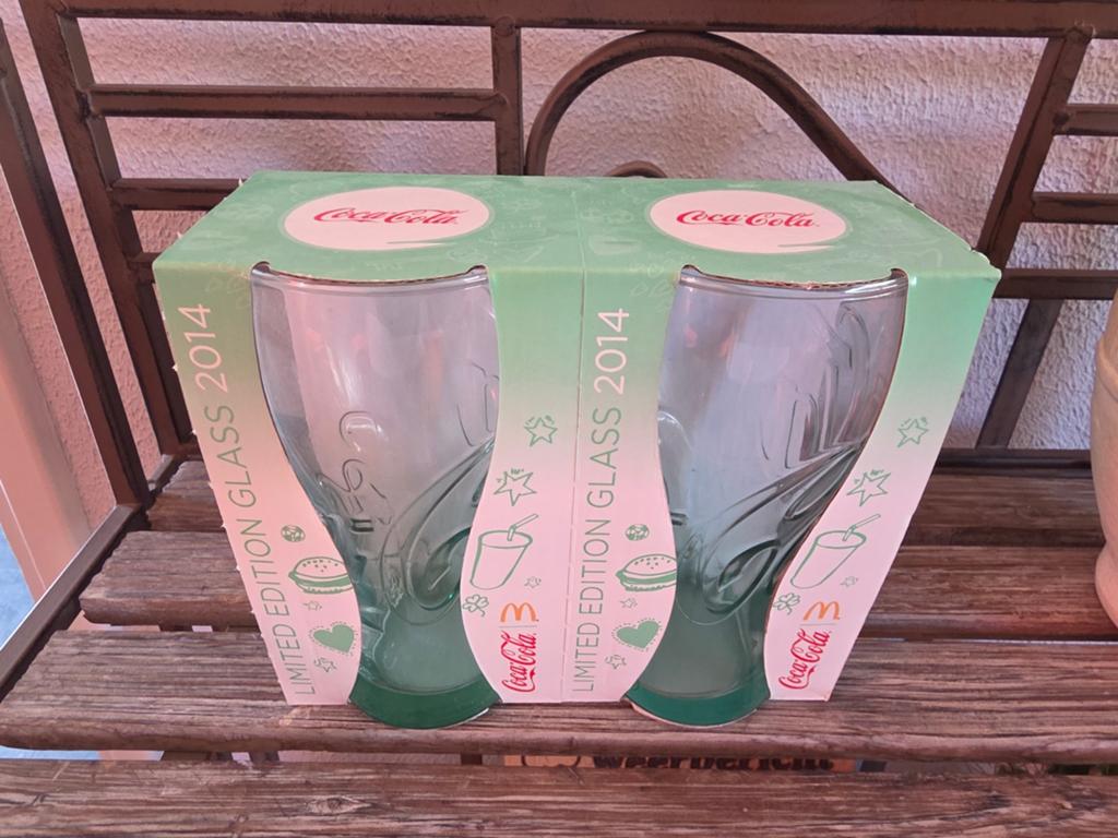 Coca-Cola glazen Mc donalds 2014 groen 2 stuks Nieuw, Ophalen, Nieuw, Frisdrankglas