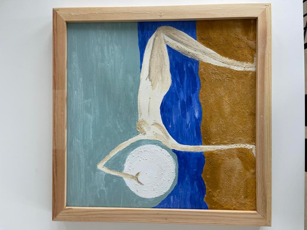 Abstract schilderij: Vrouw met bal, Ophalen of Verzenden