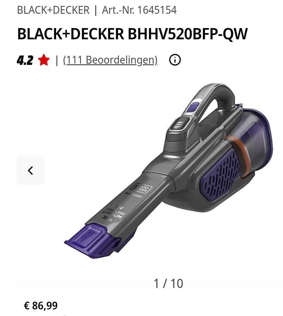 BLACK+DECKER BHHV520BFP-QW kruimeldief, handstofzuiger, Ophalen, Kruimeldief
