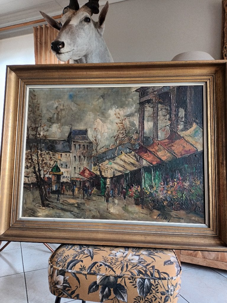 Schilderij  jj.foulon , straten van parijs ,  prachtstuk., Ophalen, Gesigneerd, Overige onderwerpen