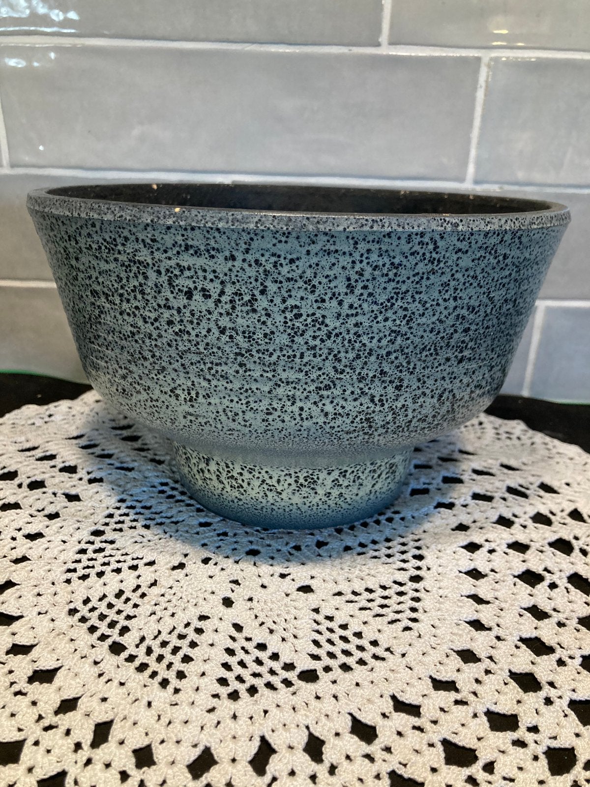 Vintage bloempot blauw/grijs (070426), Gebruikt, Rond, Ophalen of Verzenden, Aardewerk