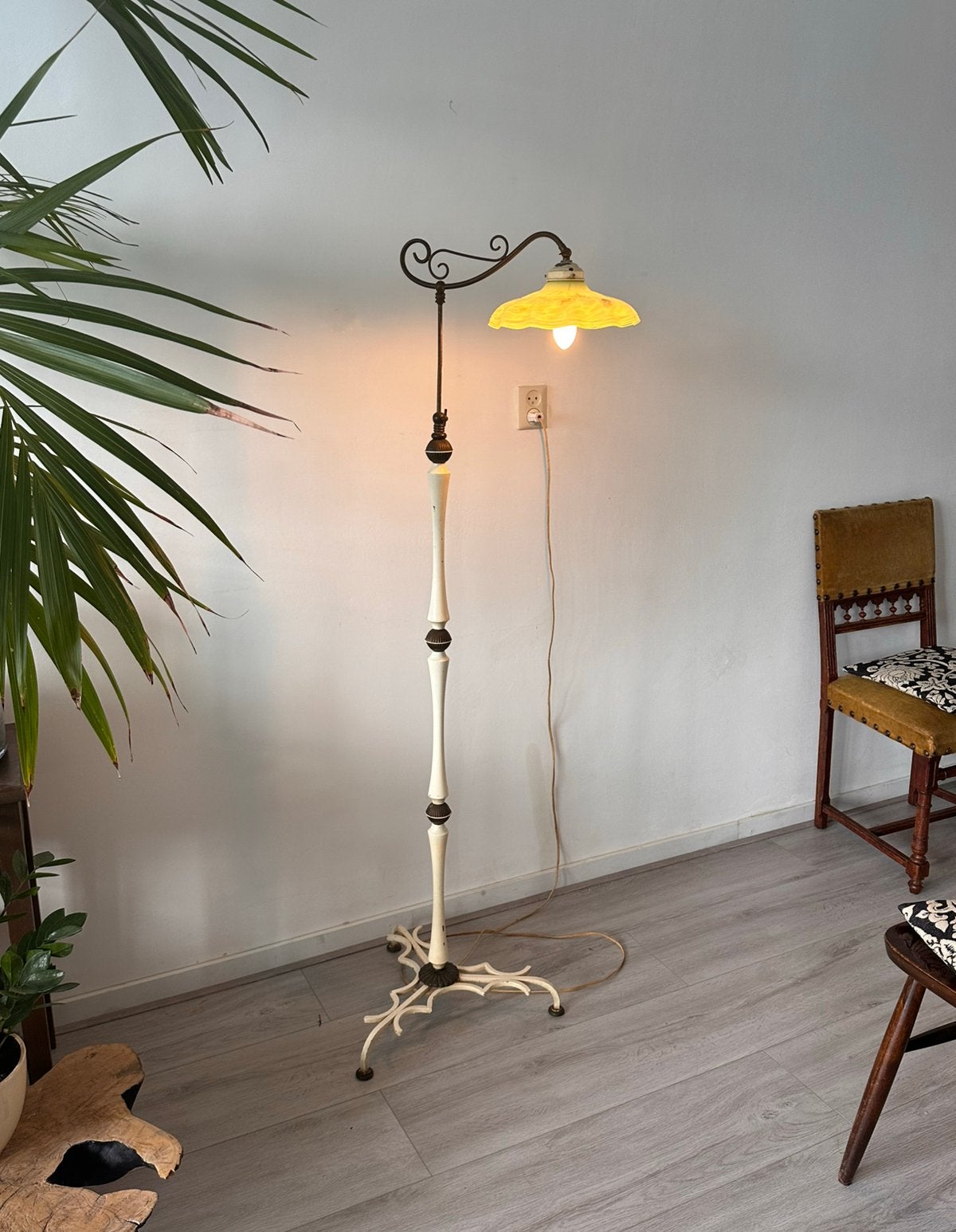 Antieke vloer lamp, Ophalen, Gebruikt, Art Nouvea Jugendstil Frans, Glas
