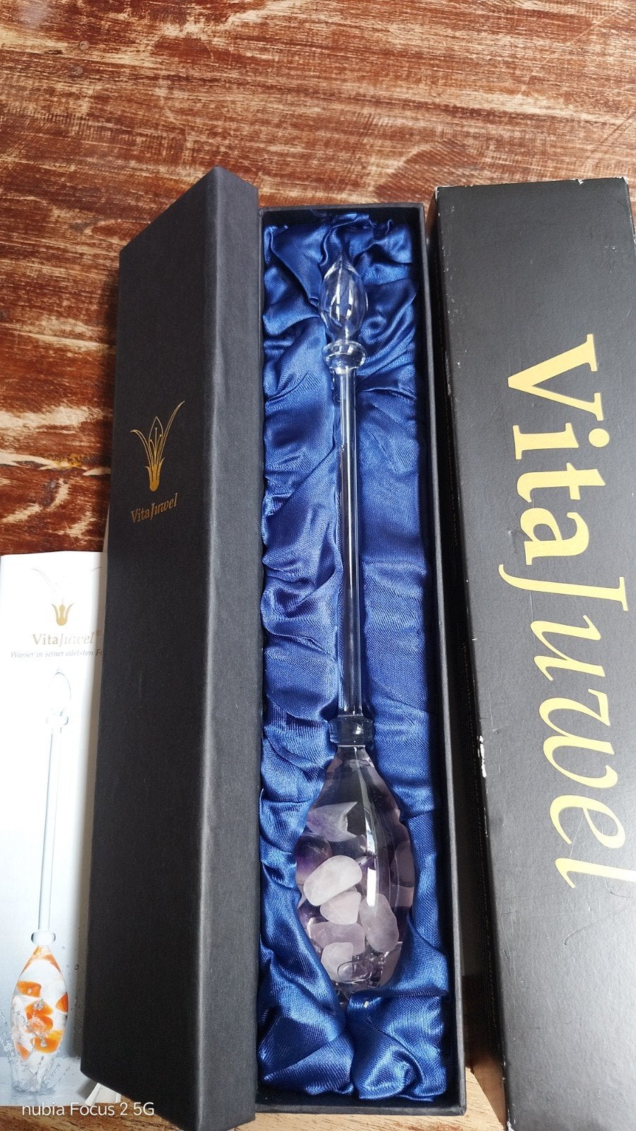 VitaJuwel Karaf Classic 1.5L met Edelsteen Vial Rozenkwarts, Handgemaakt, Transparant, Ophalen of Verzenden, Glas