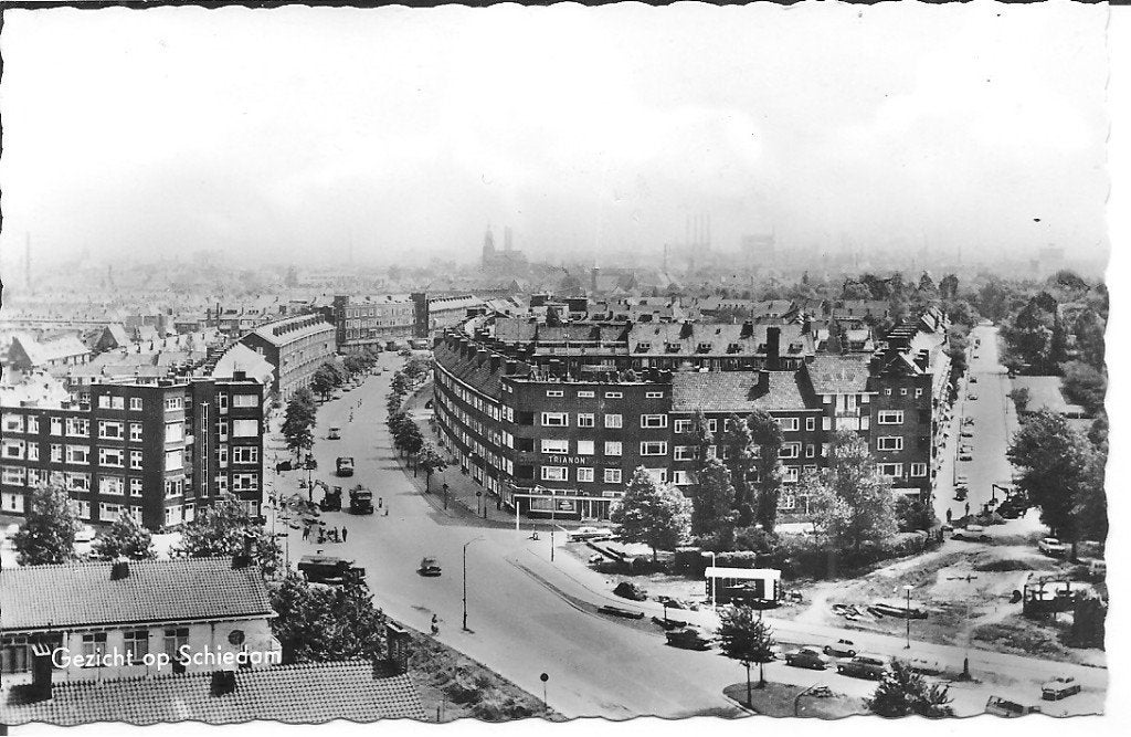Ansichtkaart Gezicht op Schiedam (ca. 1950), Ophalen of Verzenden, 1940 tot 1960, Ongelopen, Zuid-Holland