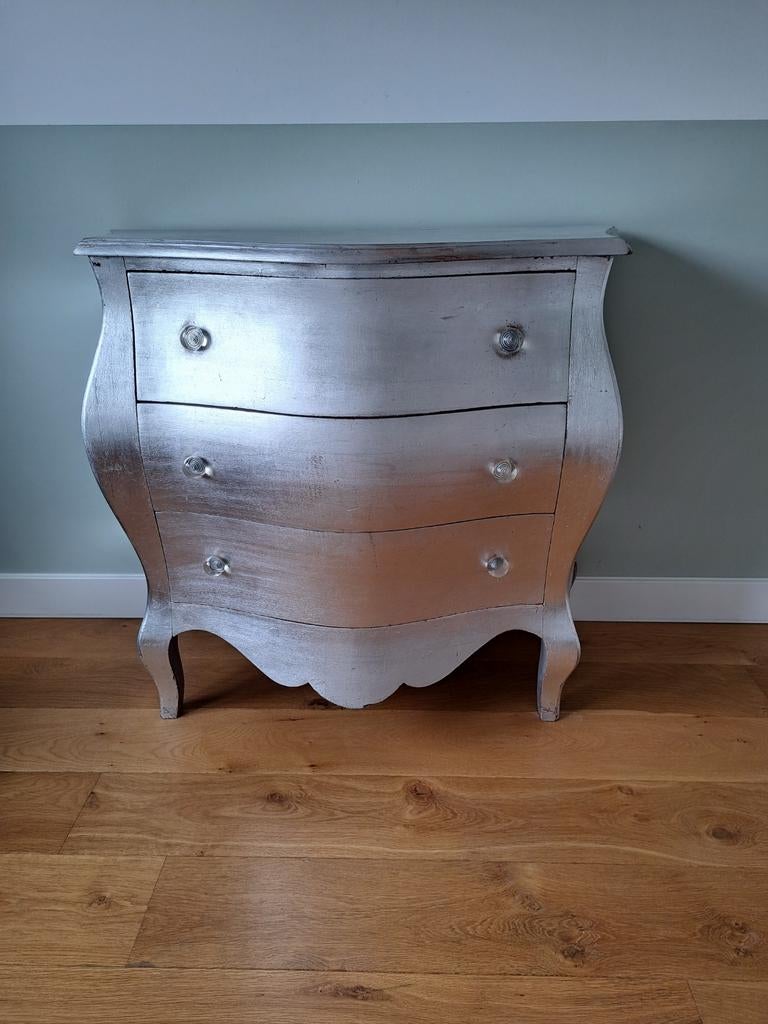 Zilveren massief houten kast met 3 lades brocante stijl, Huis en Inrichting, Kasten | Ladekasten, Ophalen, 5 laden of meer, 50 tot 100 cm