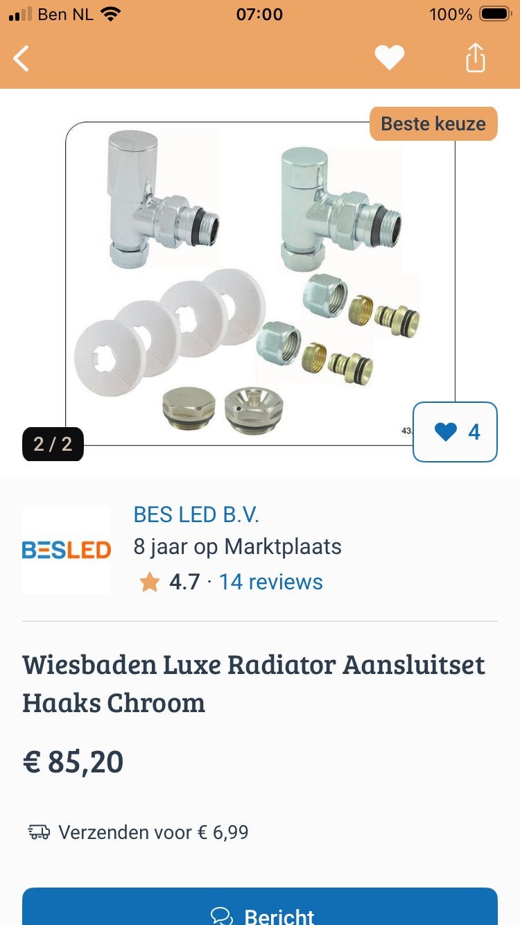 Radiator aansluit set chroom, Ophalen, Minder dan 30 cm, Overige typen, Minder dan 60 cm