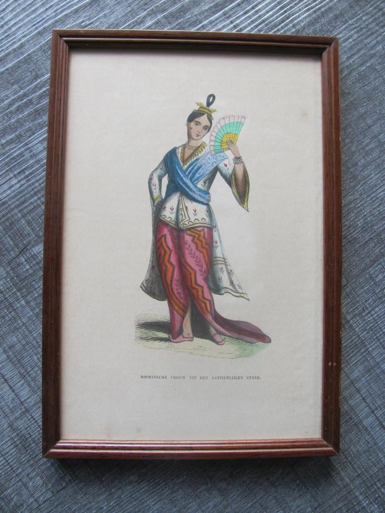 Twee antieke gravures (1843) - Perziaan en Birmansche vrouw, Ophalen of Verzenden