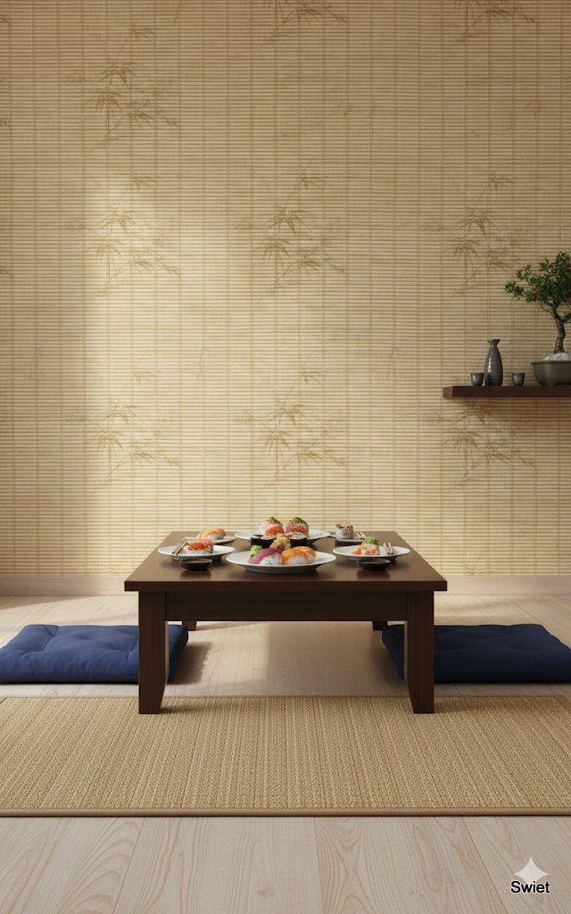 14064 Retro bamboe behang met tropisch bladmotief 70s swiet, Verzenden, Minder dan 10 m², Beige
