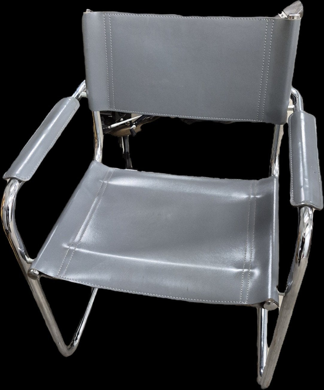 Vintage bauhaus stoel grijs met chroom, Ophalen, Gebruikt, Leer, Eén