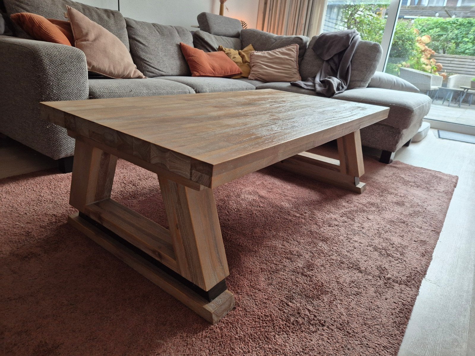 Massief houten salontafel - Industriële look (130x70cm), Ophalen, 100 tot 150 cm, 50 tot 100 cm, Zo goed als nieuw